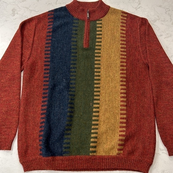 Peru Etnice 1/4 Zip Sweater Mens Size Large 100% Alpaca Striped Long Sleeve - Picture 3 of 16